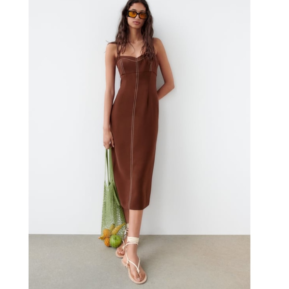 CONTRAST TOPSTITCHED TUBE DRESS -ZARA